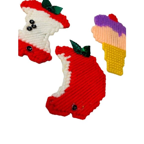 Handmade Vintage 1980s Plastic Cross Stitch Magnets Apple Ice Cream Cone Lot of - Picture 4 of 7